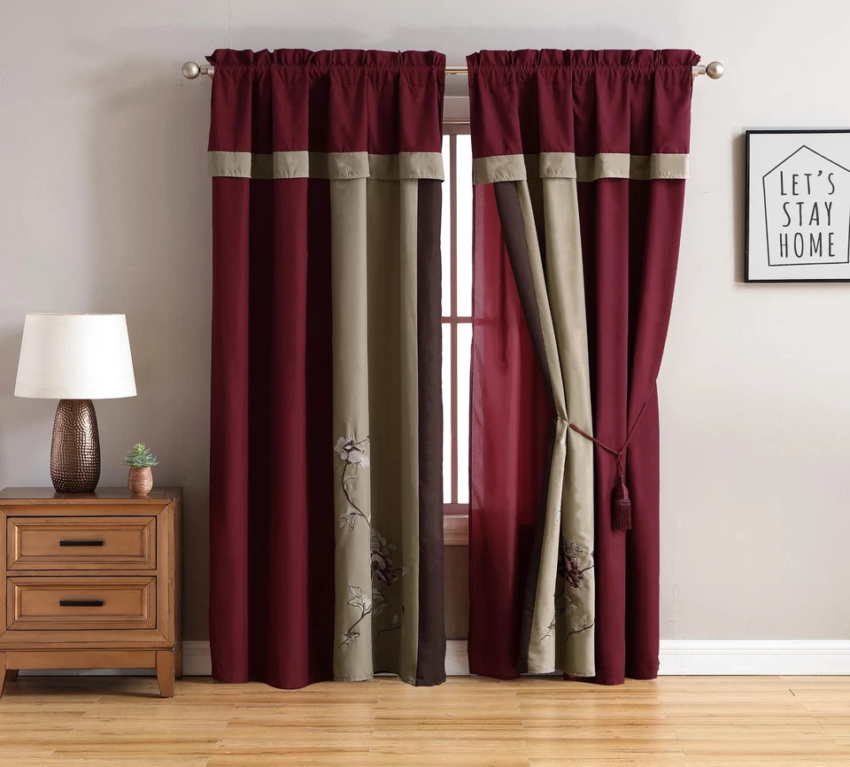 Juego de 4 cortinas de ventana bordadas florales Chezmoi Collection Vienna Foto 1 de 3