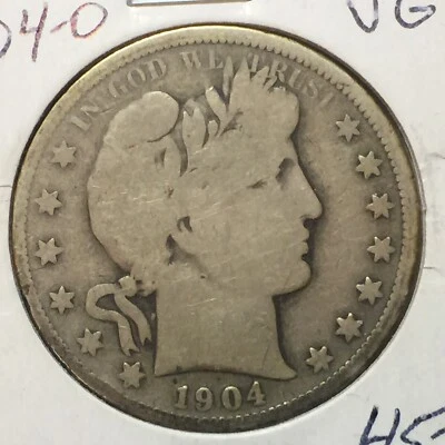 1904-O   VG   Barber Half Dollar   LY and part IT   Combined Shipping - Image 1 of 2