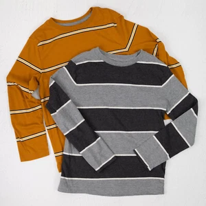 Old Navy Boys' Long-Sleeve Striped Tee (2-Pack) • black & gray, mustard • M/8 - Picture 1 of 9