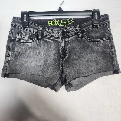 Fox Womens Shorts Size 9 Gray  Denim Back Pocket Embroidered Mini Stone Washed - Image 1 of 4