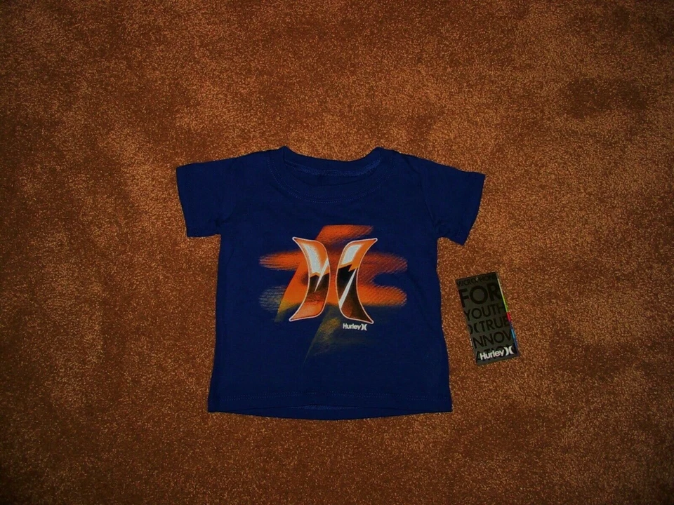 NUEVO CON ETIQUETAS Bebé Niños 24 Mos Hurley Logo S/S Camiseta Algodón Top Azul Real Profundo/Org Foto 1 de 1
