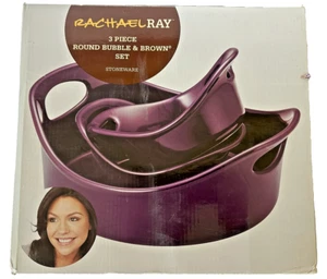 RACHAEL RAY 3 PIECE ROUND BUBBLE & BROWN SRONEWARE SET NEW IN BOX - Picture 1 of 16