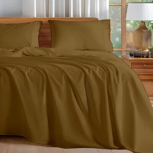 4 Pcs Sheet Set 100% Egyptian Cotton Twin Size Taupe Solid 18" Deep Pocket - Picture 1 of 3