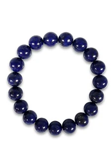Denim Lapis Stretch Bracelet, 10mm Round Polished Beads, 7.5 inch, Elastic Stone - Picture 1 of 3
