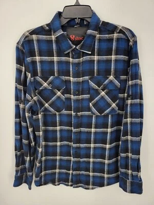 Camisa de franela estoica para hombre mediana azul a cuadros manga larga abotonada informal al aire libre Foto 1 de 4