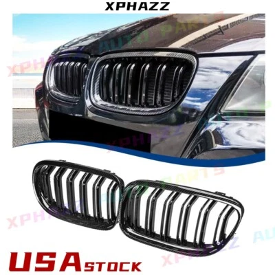 Real Carbon Fiber Fits For BMW 09-11 3-Series E90 E91 LCI Front Kidney Grill CF Foto 1 de 4
