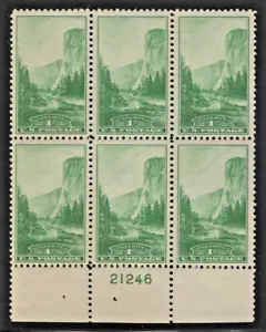 Sc# 740 Yosemite National Park Issue Bottom Plate Block (6) VF+ MNH - Picture 1 of 2