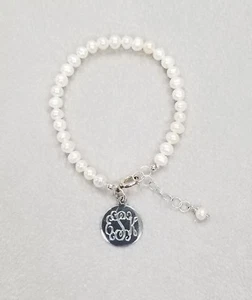 Baby Freshwater Cultured Pearl Bracelet with Sterling Silver Engraving Disc, - Picture 1 of 2