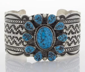 Natural Kingman Turquoise Bracelet By Navajo Artist Tillie Jon - Picture 1 of 5