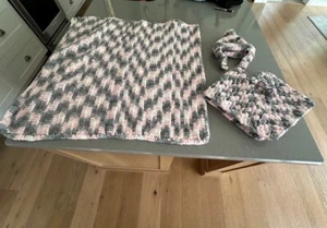 New Handmade Crochet Baby 3-Piece Set (33" Blanket, Shawl, and Hat)-Never used - Picture 1 of 12