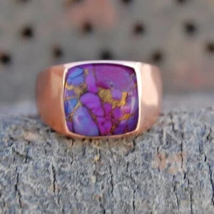 Solid 925 Sterling Silver Natural Copper Turquoise Gemstone Partywear Men's Ring - Picture 1 of 12
