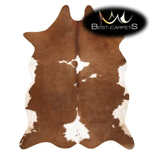 ERSTAUNLICHER künstlicher Rindslederteppich Kuh bedruckt weiß braun große Größe Teppich - Bild 1 von 11