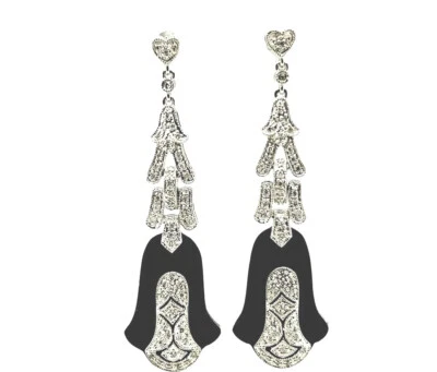 PENDIENTES ARAÑA ESTILO ART DECO DIAMANTES GENUINOS SÓLIDOS 14K WG Foto 1 de 4