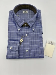 Luigi Borrelli Shirt Mens 17/43 Cucita a Mano Blue Check Soft Twill Cotton NWT - Picture 1 of 11