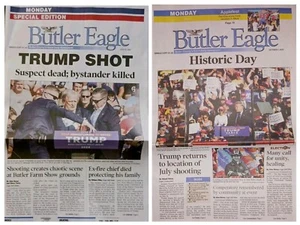 Presidente Trump Disparó PERIÓDICO BUTLER EAGLE 13/07/24 Asesinato y 10/7/24 - Imagen 1 de 6