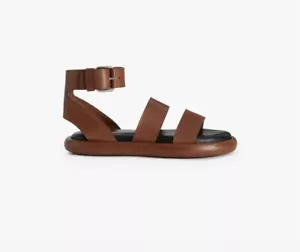 Proenza Schouler Pipe Leather Flats Buckle Sandals Shoes Brown Size 6.5 NIB - Picture 1 of 2