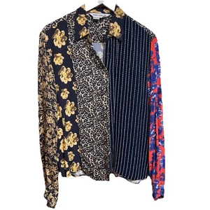 NWOT Anthropologie Dhruv Kapoor Women’s XL Top Floral Leopard Patchwork Button - Picture 1 of 15