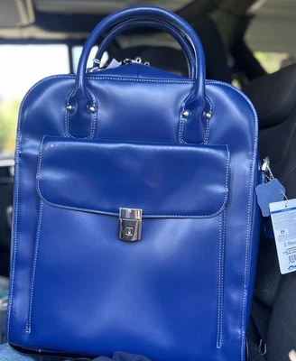 Computadora portátil McKlein 15" LaGrange de cuero vertical con ruedas desmontable de cuero azul  Foto 1 de 4