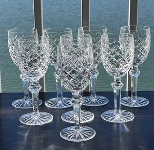 Set Of 8 Vtg Waterford Crystal Powerscourt White Wine Glasses 6 3/8" Ireland - Picture 1 of 14