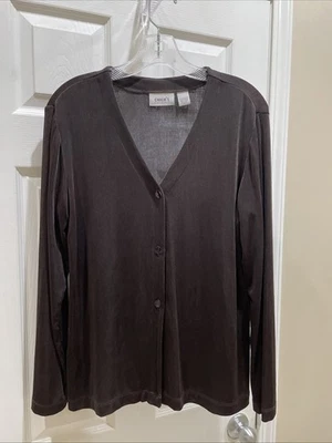 Chicos Travelers women Pretty Brown Button Front Gorgeous ￼Cardigan Sz 1 - Image 1 of 3