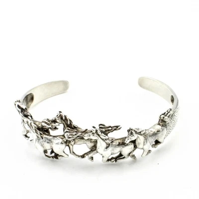 Brazalete Kabana de plata esterlina con superposición de caballos galopantes tamaño 7 pulgadas #S3927-5 Foto 1 de 4