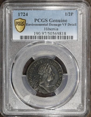 1724 (VF Detail) Hibernia Halfpenny 1/2P NGC - Colonial Issue - Image 1 of 3