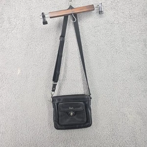 Coach Bag Black Pebbled Leather Crossbody Purse w/Front Flap Pocket Swing Pack - Picture 1 of 12