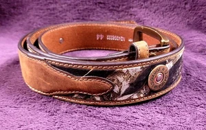 Cinturón de cuero genuino Nocona Belt Co talla 44 para hombre calibre 12 acento camuflaje vintage - Imagen 1 de 7