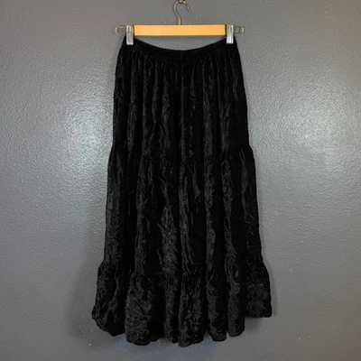Double D Ranch S women’s black dress Tiered velvet maxi skirt 100% rayon - Image 1 of 4