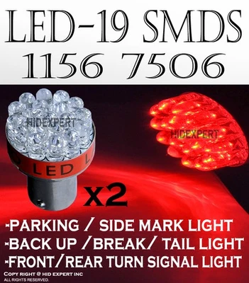 x4 pcs 1156 7506 7527 1459 LED 19 SMDs Red Replacement Parking Light Bulbs G227 - Image 1 of 4