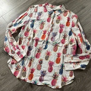 J. Crew Pineapple Button Popover Top Relax Fit Shirt Size 14 - Picture 1 of 7