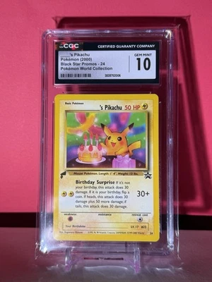 CGC 10 Birthday ___'s Pikachu Black Star Promo 24 World Collection Pokemon Card - Image 1 of 2