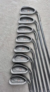 Juego de hierros Ping Eye2 punto naranja 3-PW RH rígidos 37" acero ZZ-Lite bonitos agarres en muy buena condición - Imagen 1 de 15