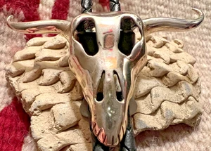 De colección PLATA ESTERLINA LONGHORN STEER SKULL bolo vaquero del desierto del suroeste - Imagen 1 de 9