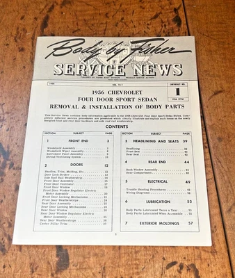 Carrocería de Fisher Service News 1956 Chevrolet 4 DR sedán deportivo Vol 15-1-NUEVO Foto 1 de 3