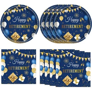 Retirement Party Supplies Retirement Tableware Party Decorations Blue Gold - Picture 1 of 6