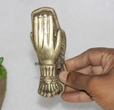 Campanas interiores vintage de latón macizo con forma de mano de 1930 peso de papel decorativo 14583 Foto 1 de 4