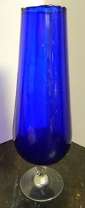 Vintage Cobalt Blue Scalloped Edge Ribbed Interior Empoli Vase 10.5" x 3.25" Exc - Picture 1 of 9