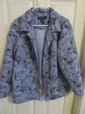 Dialogue Woman Periwinkle Blue Floral Linen Blazer Jacket Open Front Plus Sz 22W - Image 1 of 4