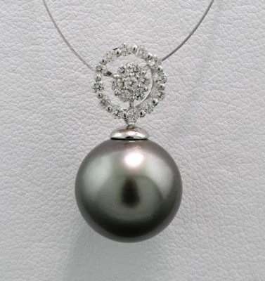 Colgante Perla de Tahití 12MM Gris Brillantes 0,29 Quilates 750-Weißgold Fina - Imagen 1 de 3