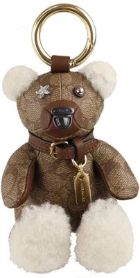 Coach брелок кольцо сумка подвеска подпись с покрытием холст кожаный медведь хаки новый $148 - Изображение 1 из 4