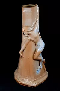 STUNNING Antique Art Nouveau Lady Figural Stoneware Pottery Vase Bernard Bloch? - Picture 1 of 12
