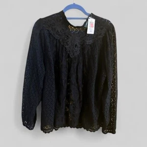 Torrid NEW mixed lace, high neck top, deep black, whimsigoth, size 1X plus goth - Picture 1 of 12