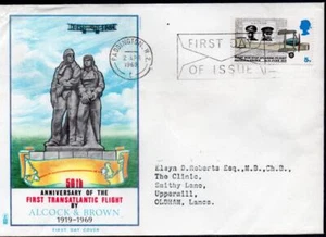 GB 1969 aniversario del primer vuelo transatlántico de Alcock and Brown FDC - Imagen 1 de 1