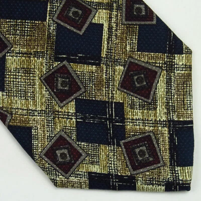 Guy Laroche Paris Corbata Cuello Cajas Azul Dorado Geométrico 58"x3.75" Arte Foto 1 de 4