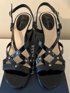 COLE HAAN HIGH HEEL CRISSCROSS STRAPPY SANDAL SIZE 7B IN BLACK - Picture 1 of 5