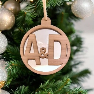 Personalised Initials Christmas Decoration - Wood and Mirror Options - Picture 1 of 8