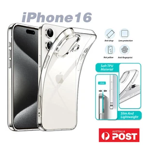 For iPhone 16 Pro Max 16 Pro Plus 16 15 Shockproof Clear Gel Case - Picture 1 of 17