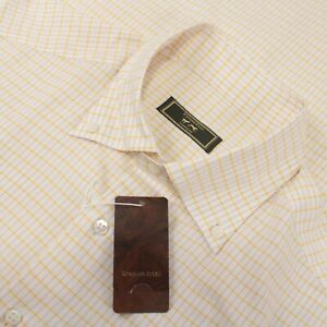 Stefano Ricci NWT Dress Shirt Size 16 41 In White With Yellow Plaid Button Down