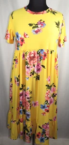 Plus Size 3X, MOA Collection Yellow Floral Short Sleeve Empire Waist Dress - Picture 1 of 12